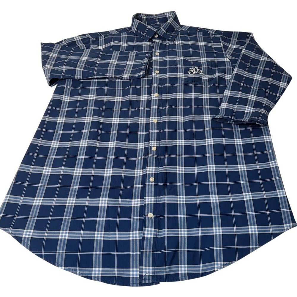 Ralph Lauren Button Down Shirt Womens L Blue Plaid Monogram